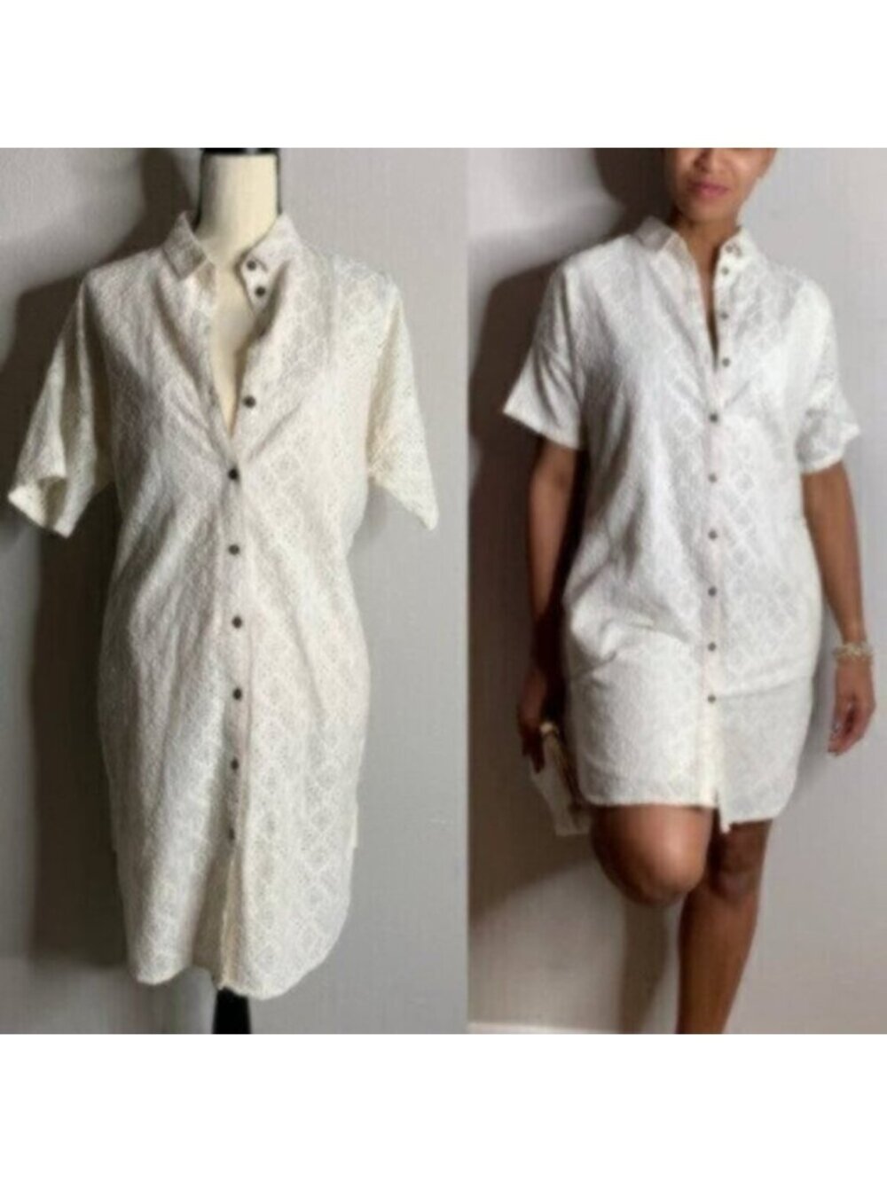 Current Elliott Oversized Smock Eyelet Lace Shirt Dress - Picture 5 of 12